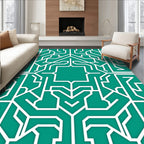 Teal White Geometric Art Deco Labyrinth Rug