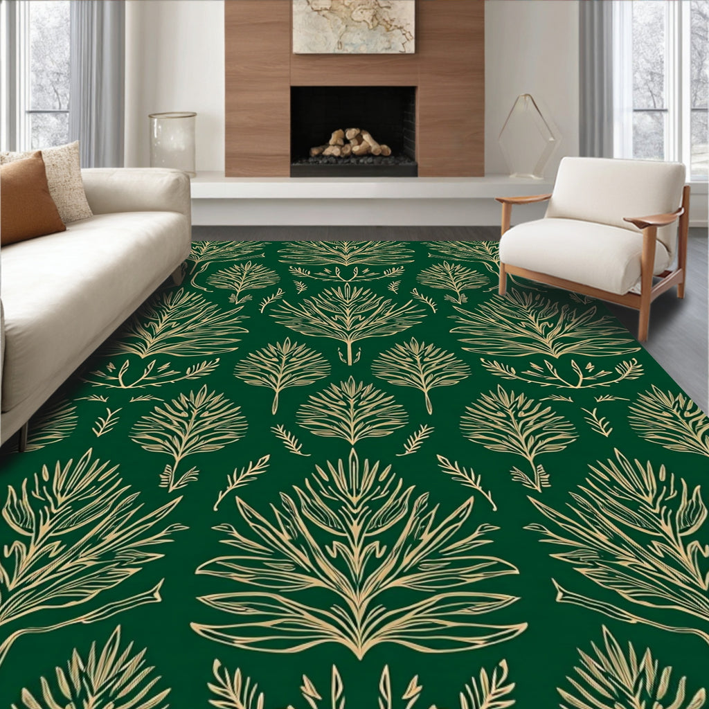 Emerald Gold Foliage Art Deco Rug