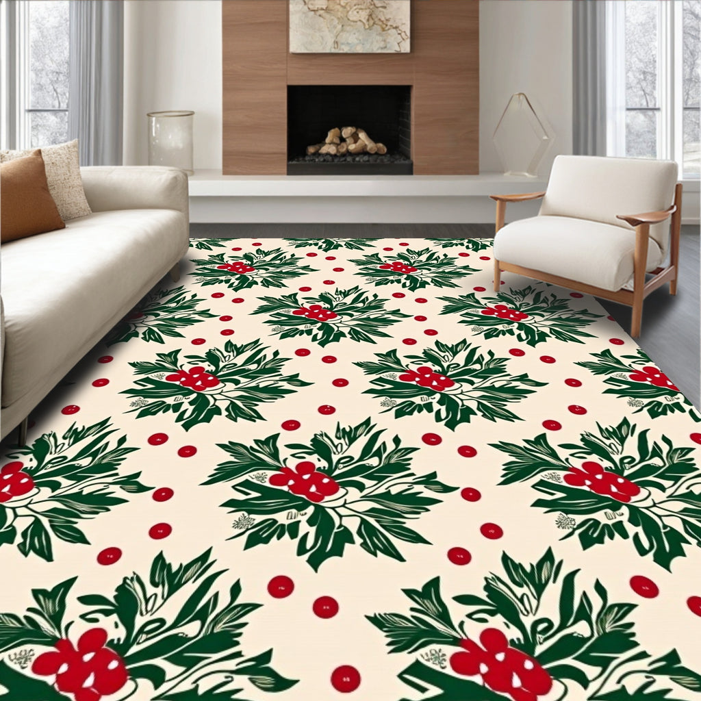 Cream Red Berries Botanical Arrangement Rug