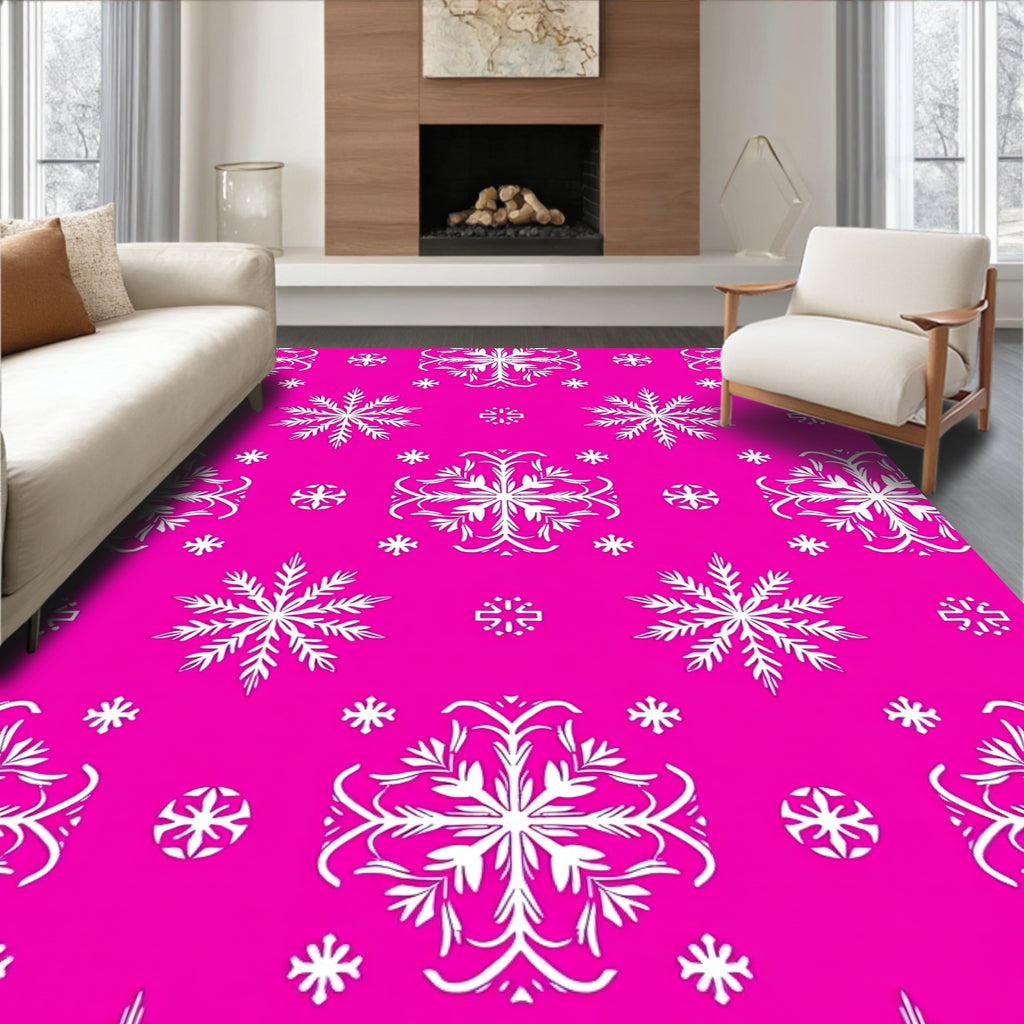 White Snowflake Hot Pink Medallion Rug
