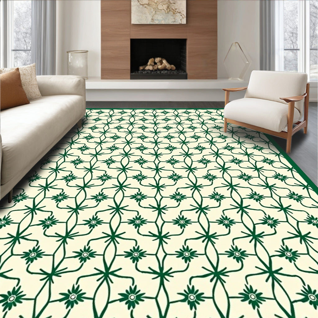Emerald Floral Lattice With Stars Rug