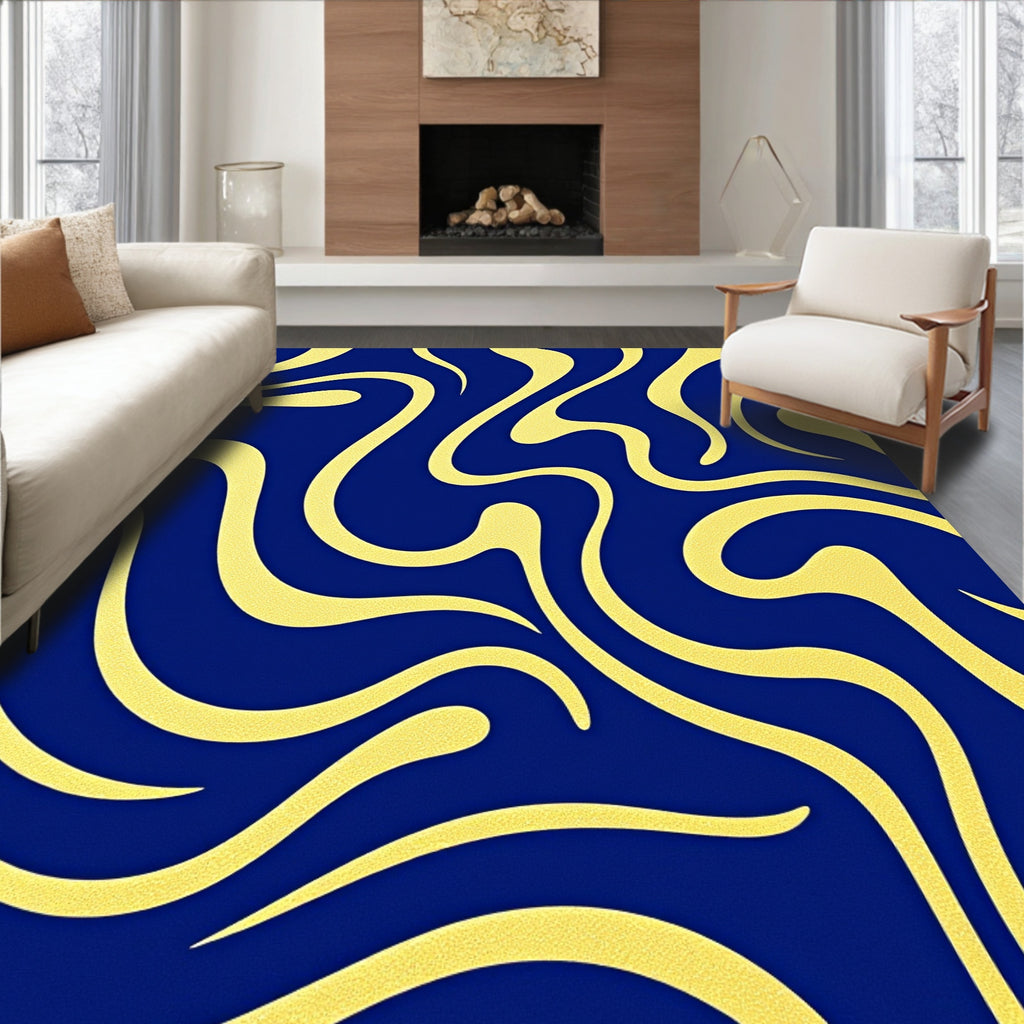Deep Blue Swirl Abstract Rug