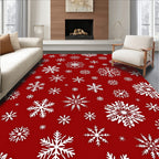 Winter White Snowflake Red Background Rug