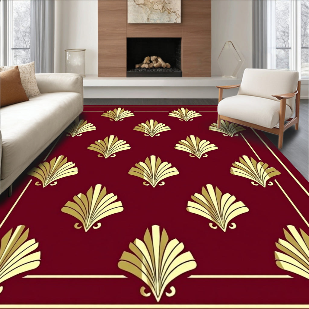 Crimson Gold Fan Repeat Border Rug