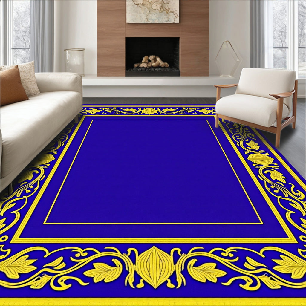 Royal Blue Yellow Floral Border Rug