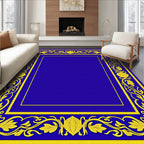 Royal Blue Yellow Floral Border Rug