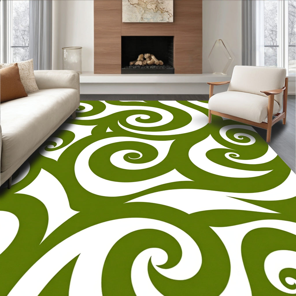 Olive Green Swirl Abstract Harmony Rug