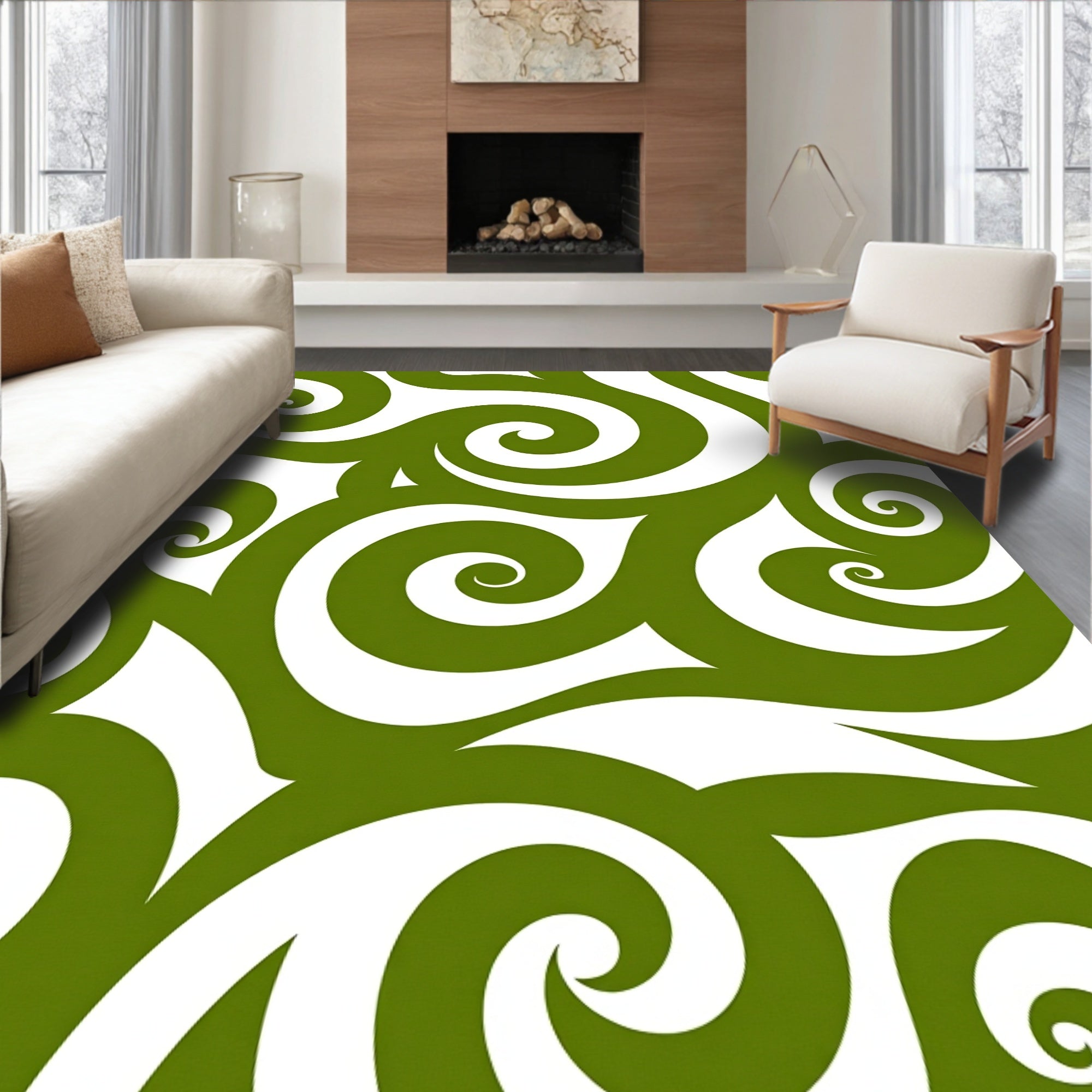 Olive Green Swirl Abstract Harmony Rug