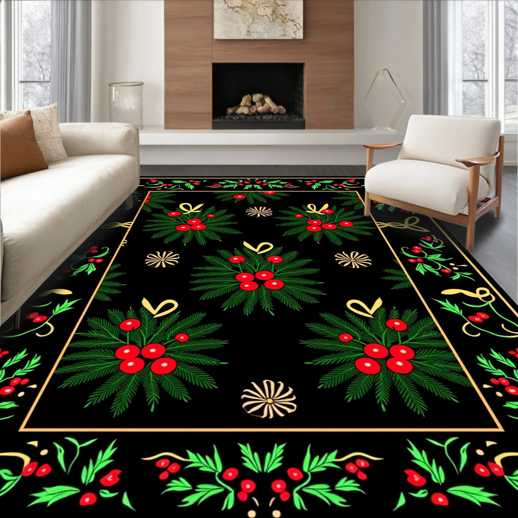 Crimson Holly Berry Garland Border Rug