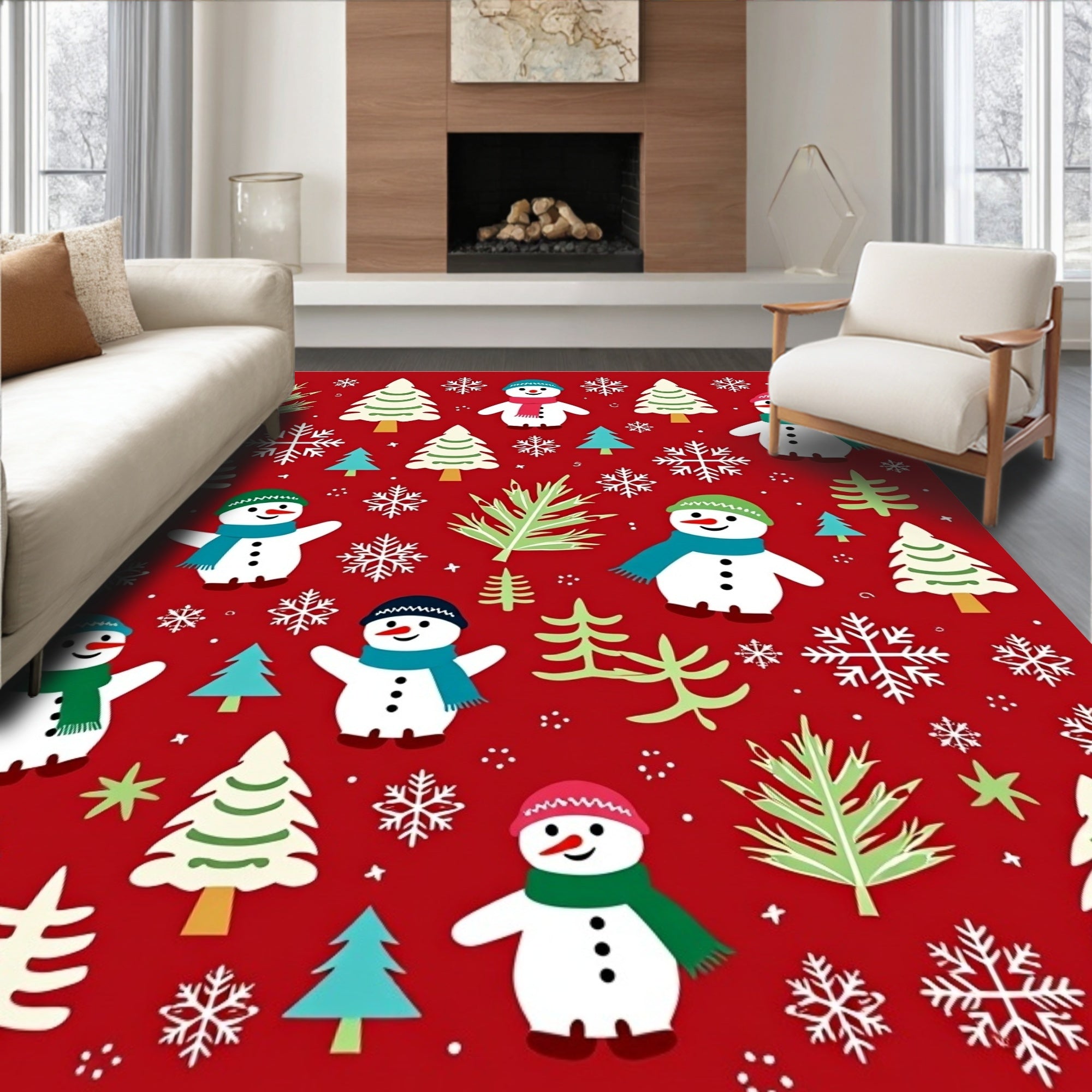 Festive Snowman And Pinecone Celebration Rug