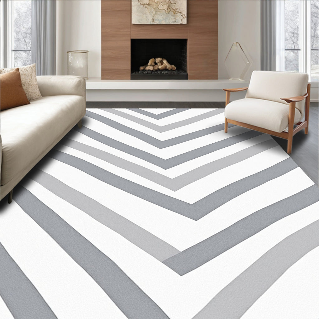 Gray White Chevron Lines Rug