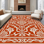 Rust White Vintage Floral Medallion Rug