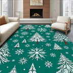 Emerald Forest Pine Snowflake Scene Rug