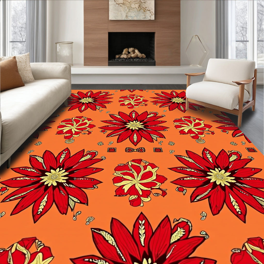 Vibrant Red Golden Floral Accordion Rug