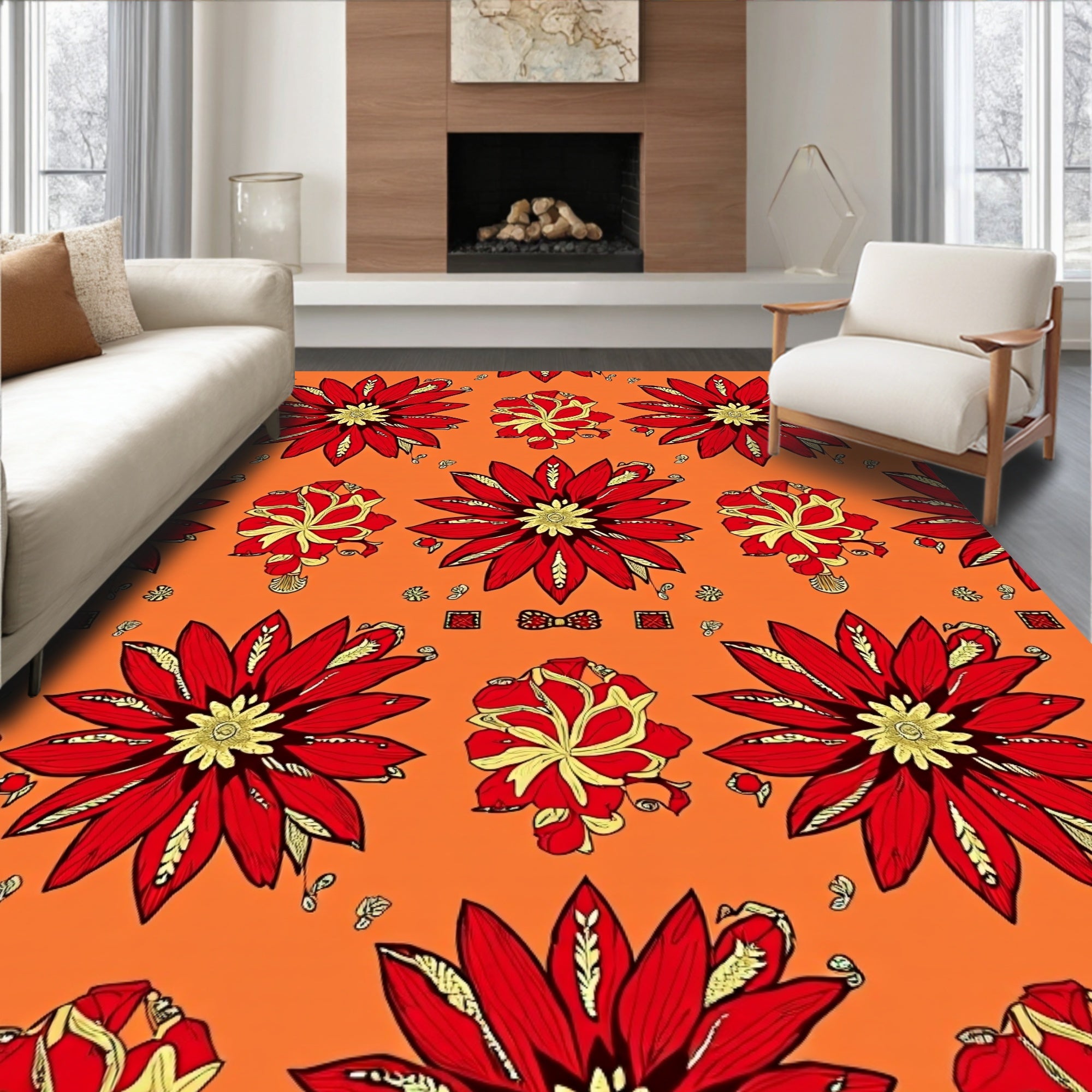 Vibrant Red Golden Floral Accordion Rug