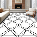 Black White Geometric Diamond Lattice Rug