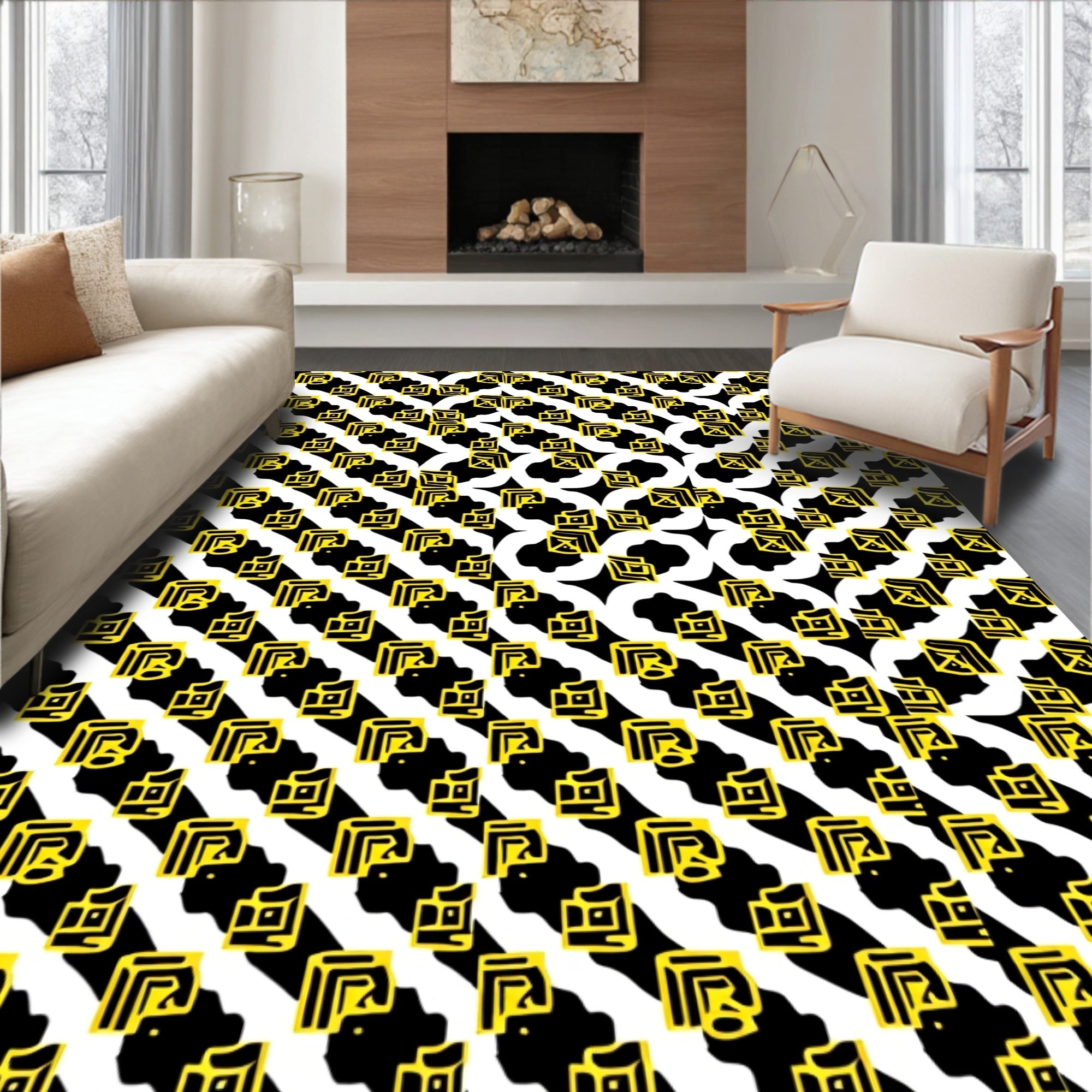 Diagonal Yellow Geometric Abstract Rug