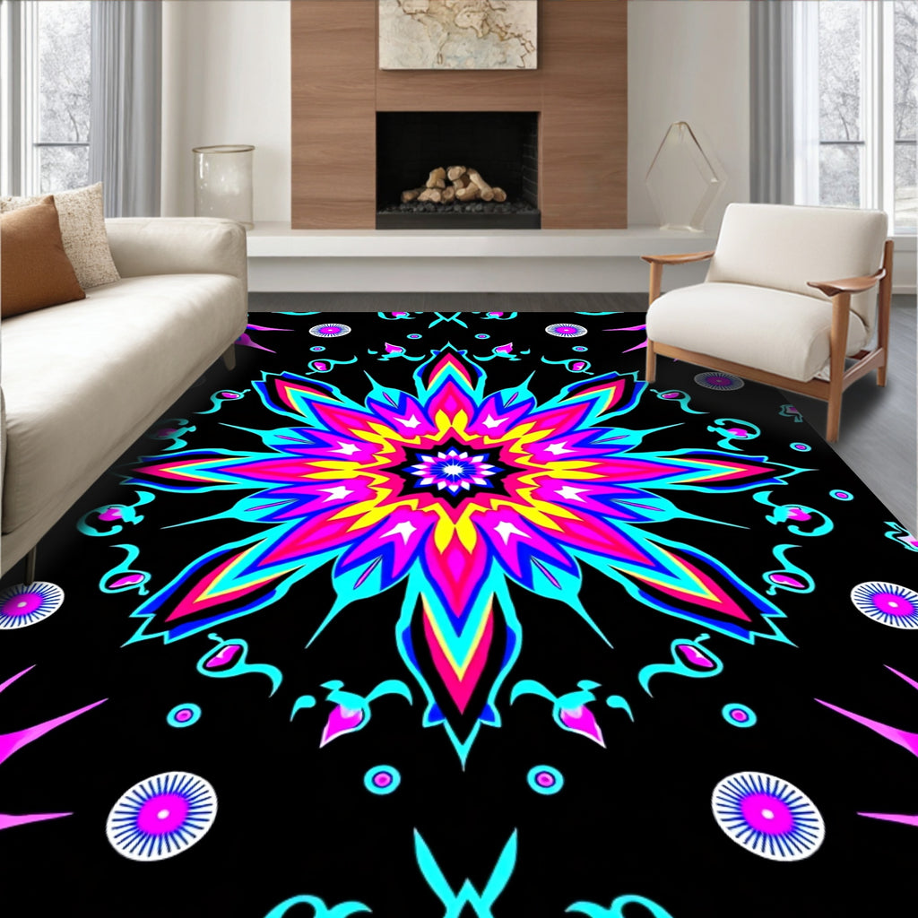 Vivid Neon Floral Starburst Medallion Rug