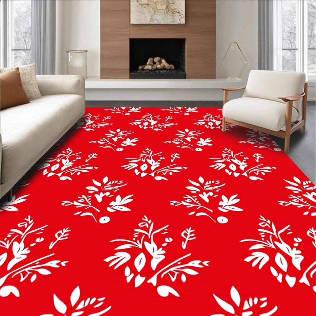Bold Red White Floral Garland Rug