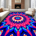 Vibrant Pink Blue Yellow Starburst Rug