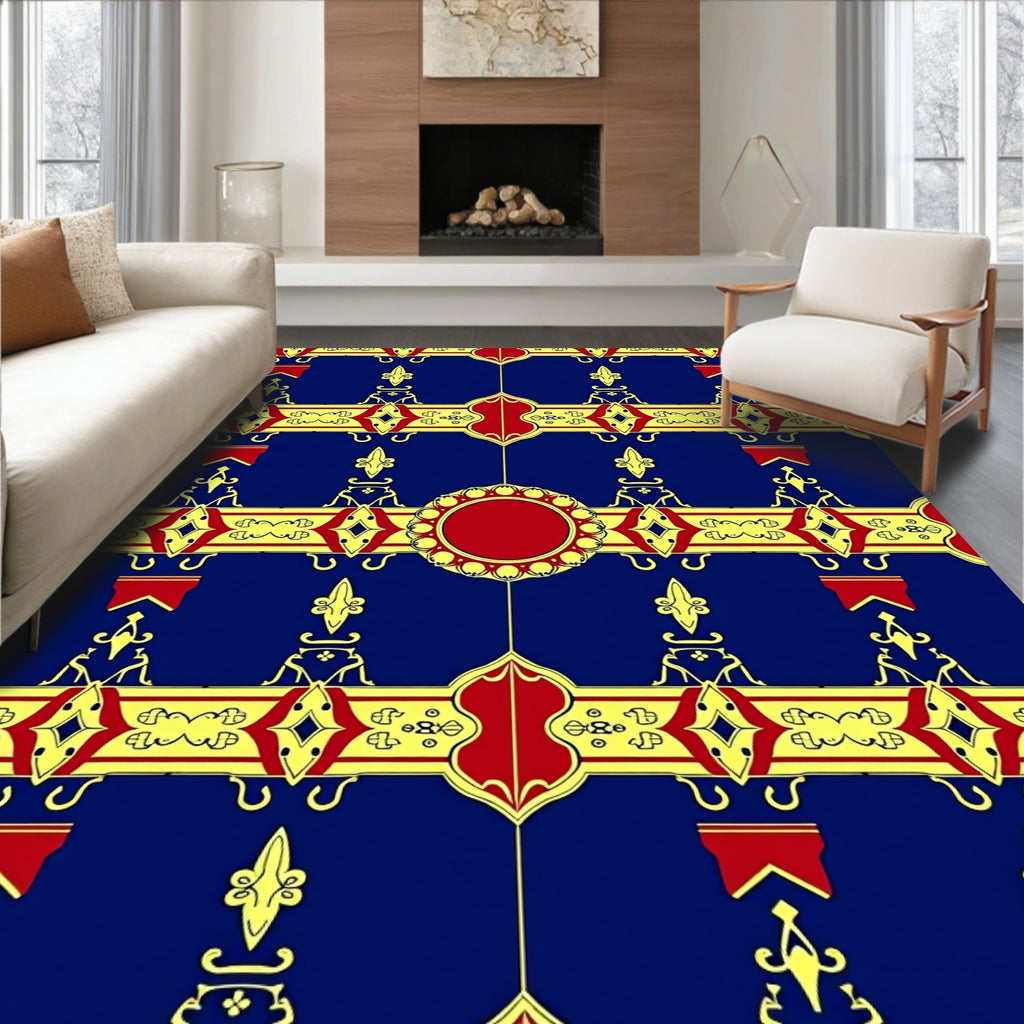 Ornate Crimson Medallion Royal Blue Rug