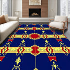 Ornate Crimson Medallion Royal Blue Rug