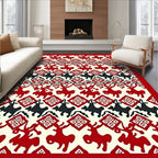 Red Black Reindeer Folk Art Rug