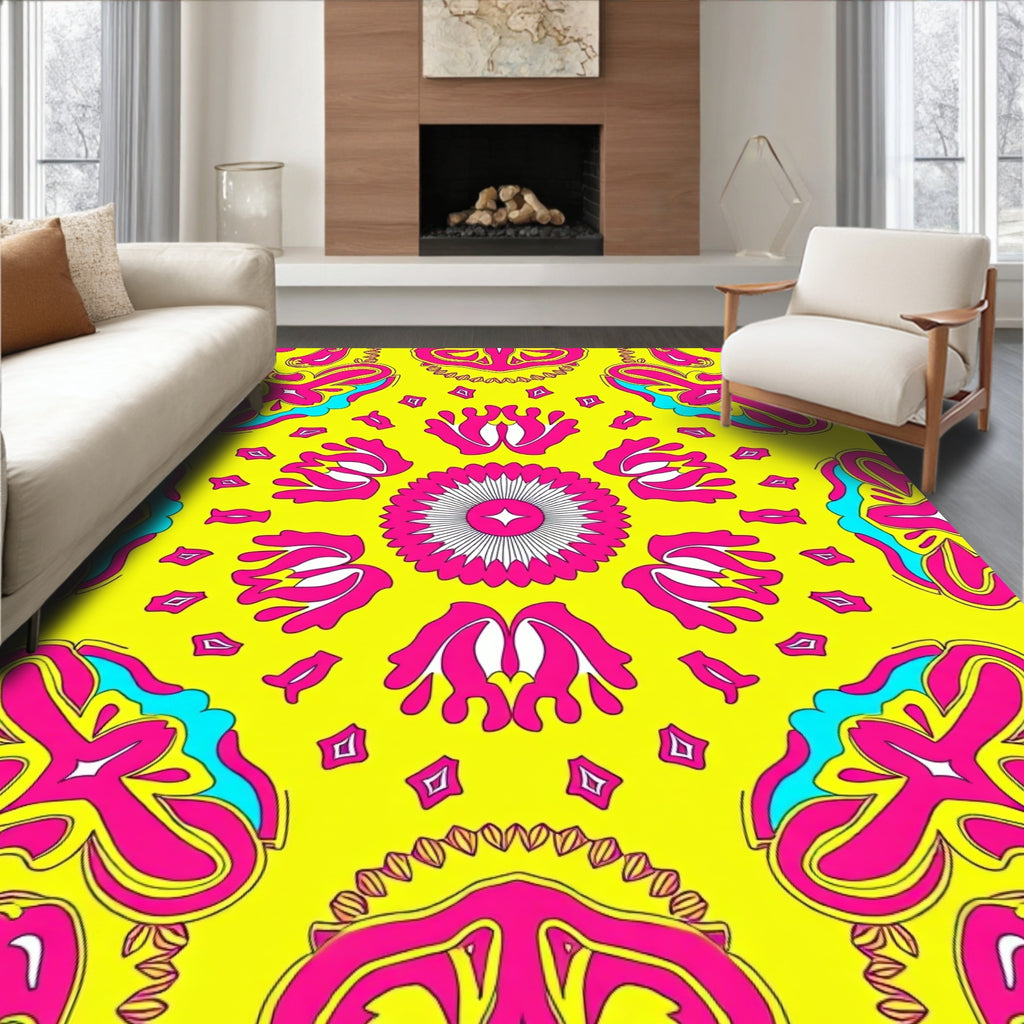 Vibrant Pink Yellow Abstract Fusion Rug