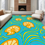 Tropical Citrus Swirl Blue Yellow Rug