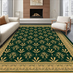 Emerald Green Golden Floral Border Rug