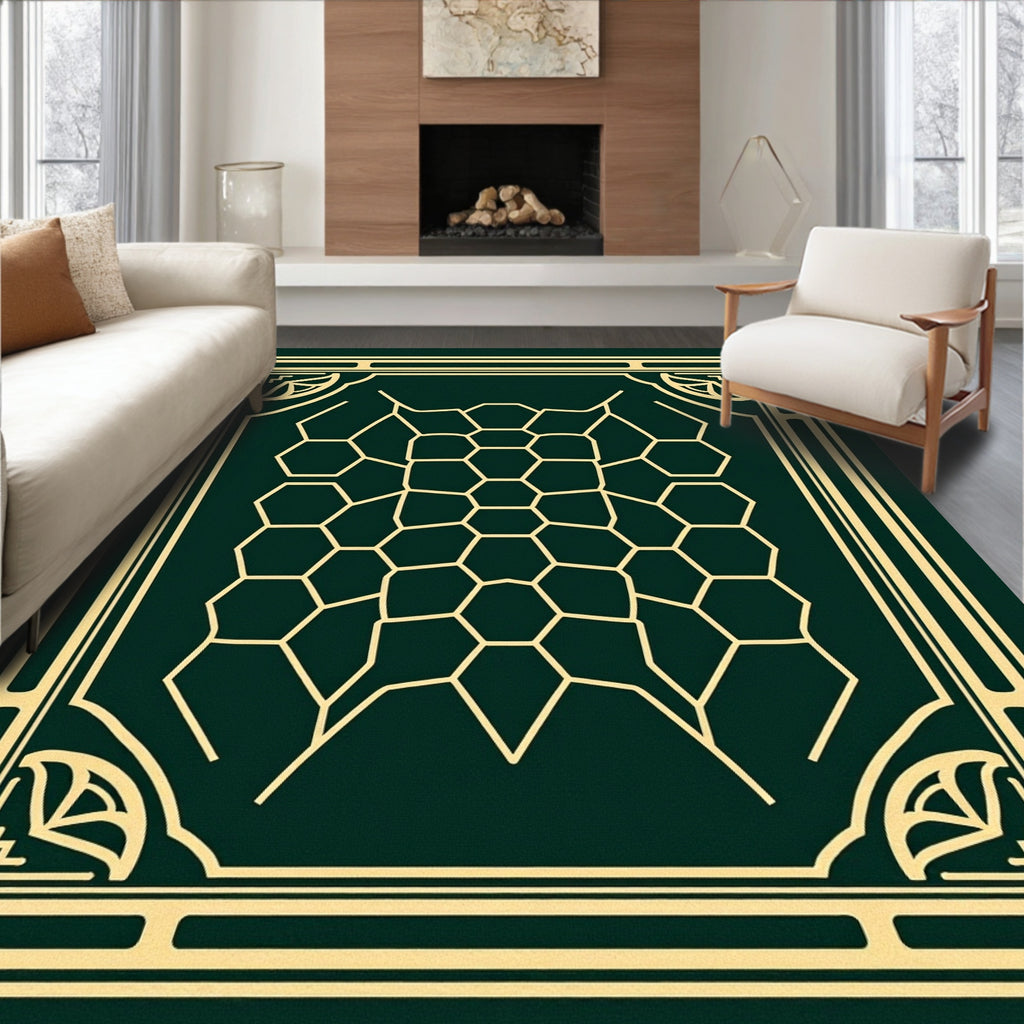 Emerald Geometric Honeycomb Frame Rug