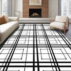 Bold Black White Grid Squares Rug