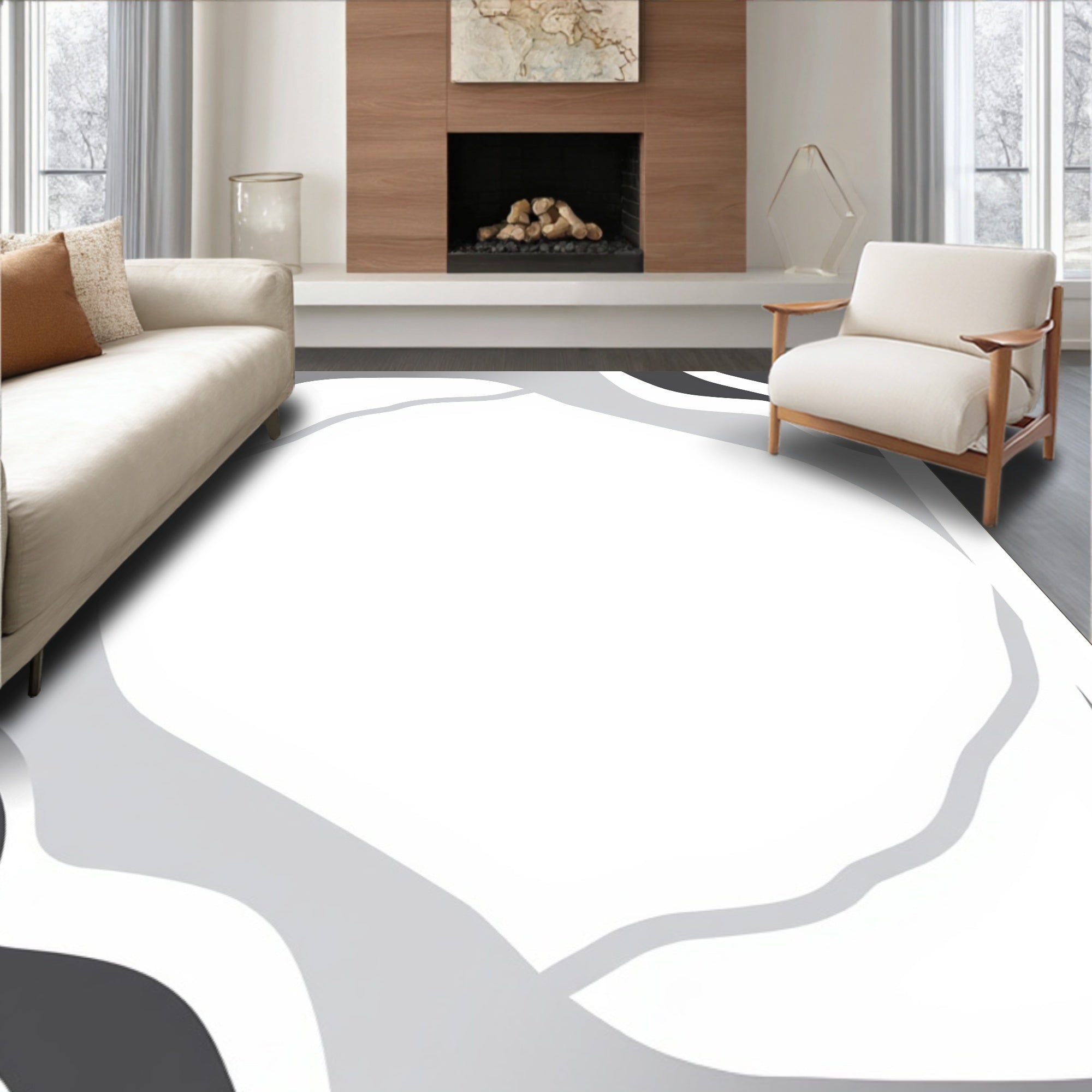 Gray Abstract Swirl Border Rug