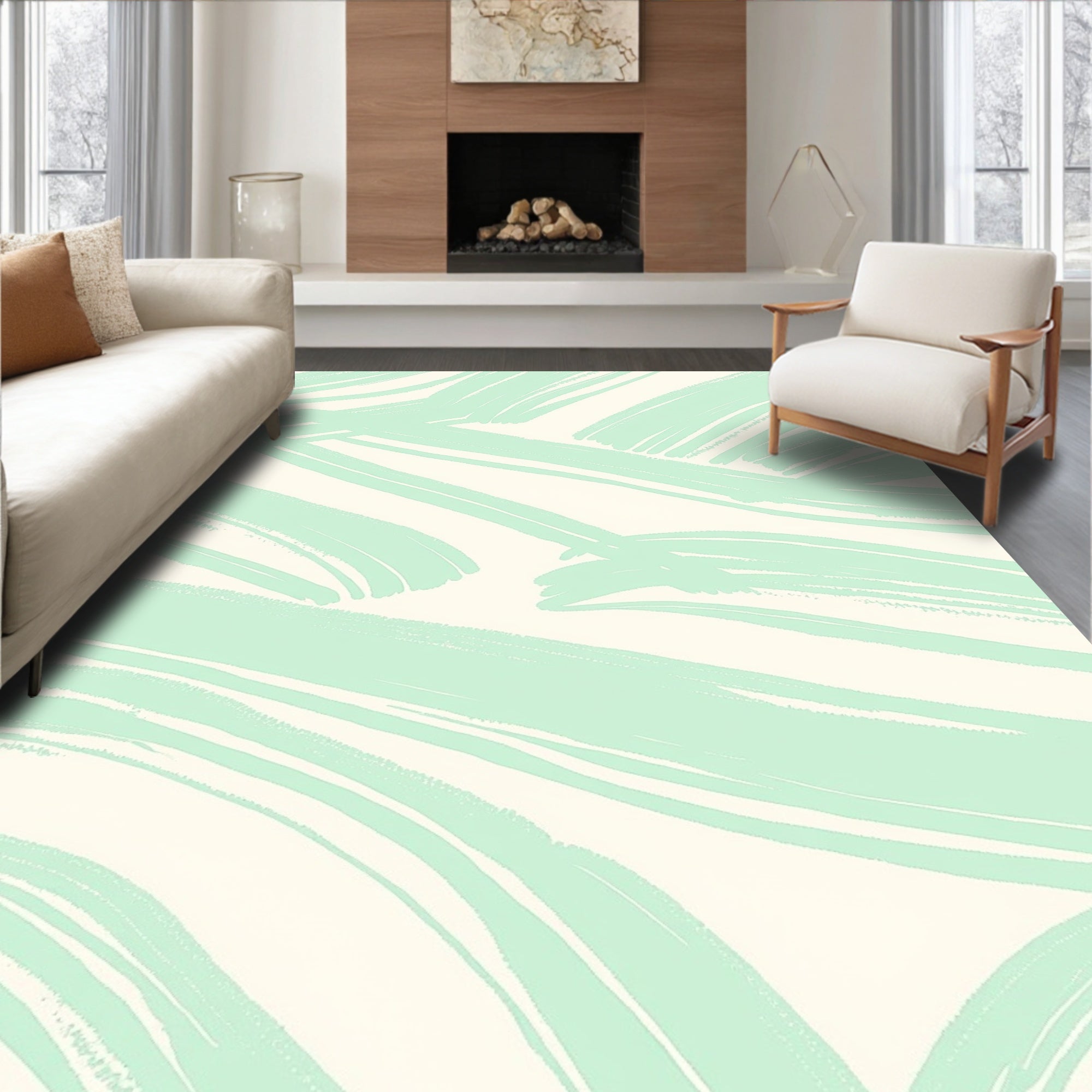Soft Mint Abstract Brush Strokes Rug