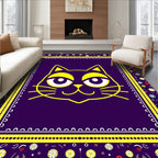 Bold Yellow Cat Purple Floral Rug