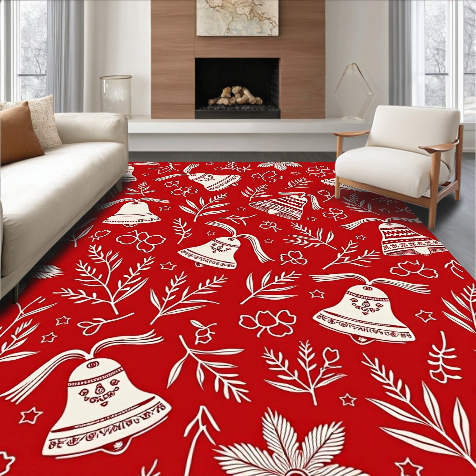 Festive Red Bell Floral Scatter Rug