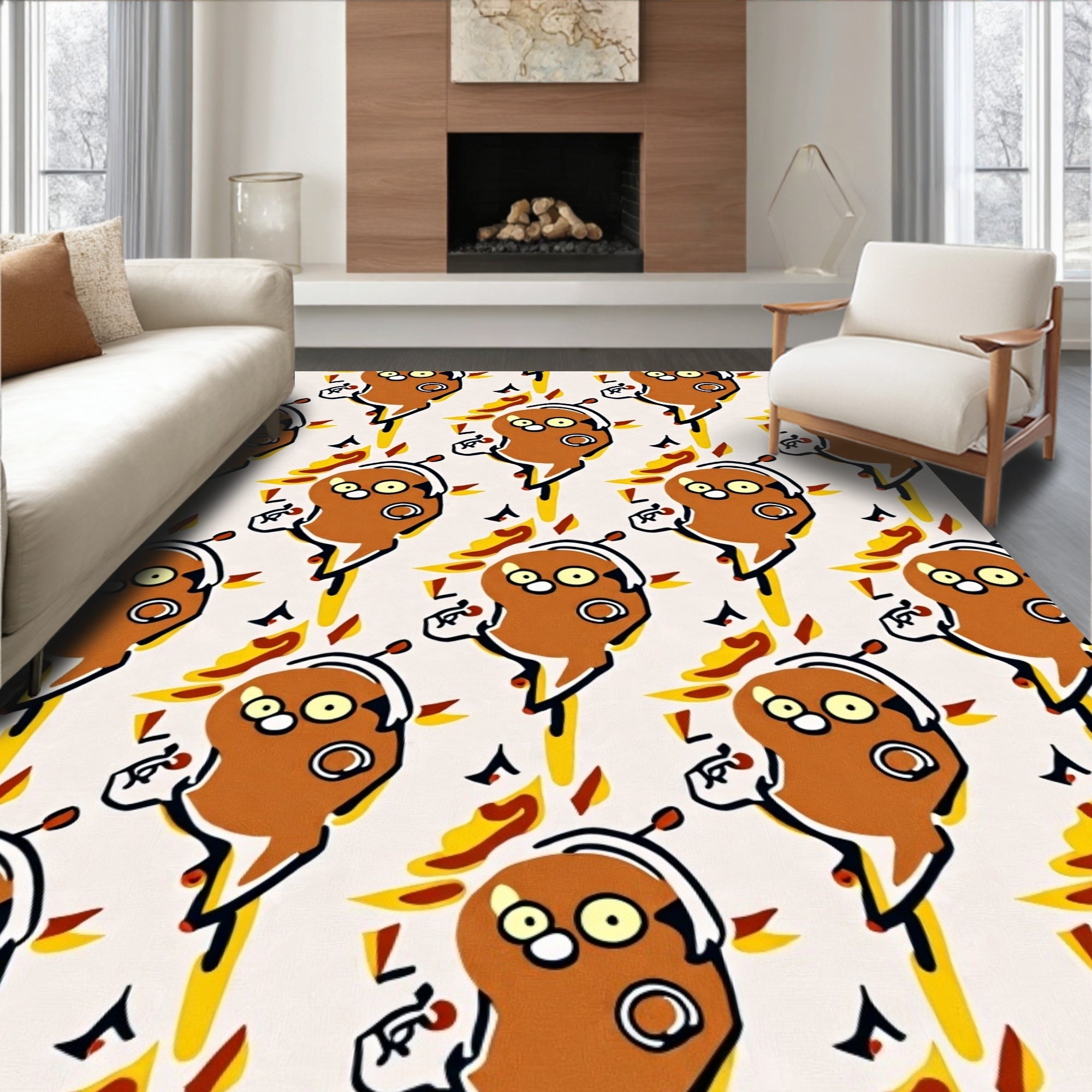 Whimsical Brown Character Abstract Repeating Rug