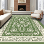 Sage Green Floral Scroll Border Rug
