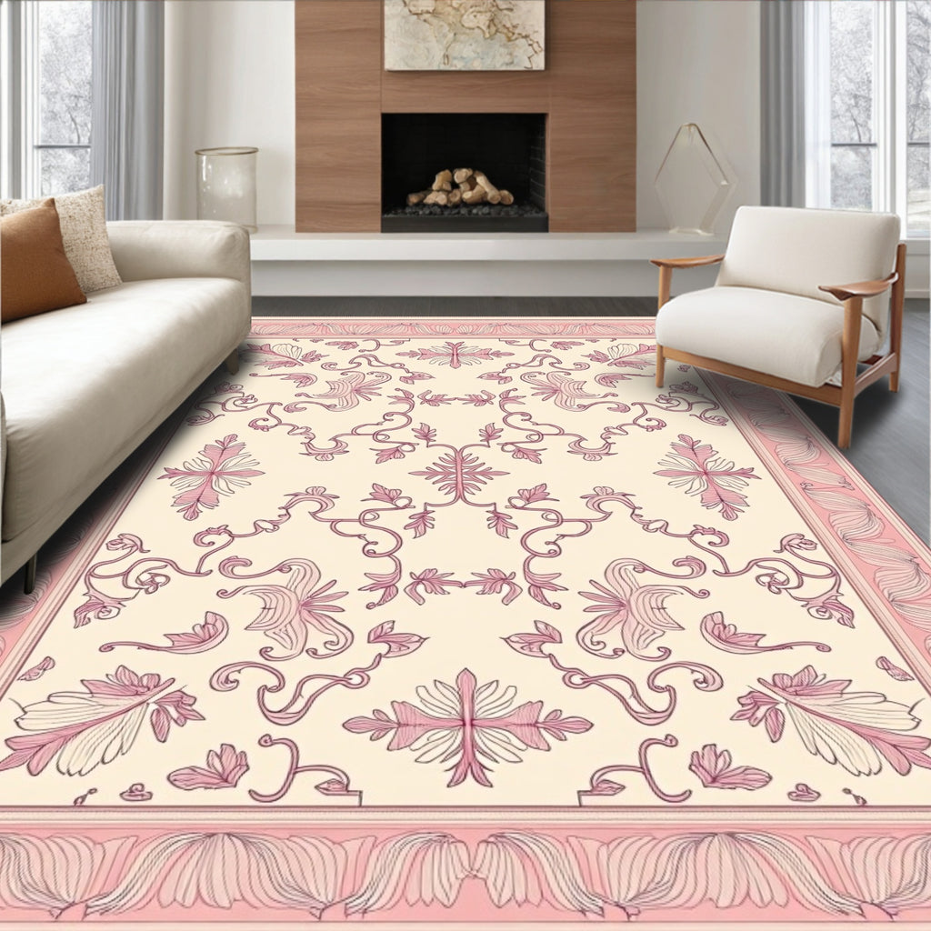 Pale Pink Vintage Floral Crest Rug