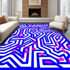Abstract Blue White Geometric Maze Rug