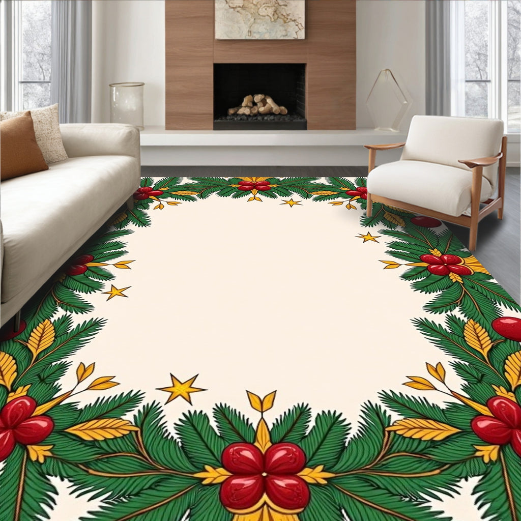 Festive Greenery Red Berry Star Rug