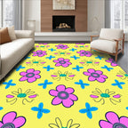 Bright Yellow Pink Blue Floral Scatter Rug