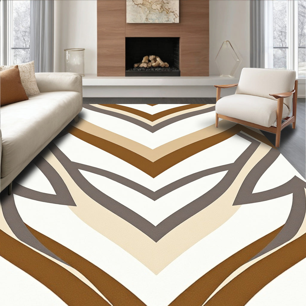 Brown Taupe Geometric Chevron Rug