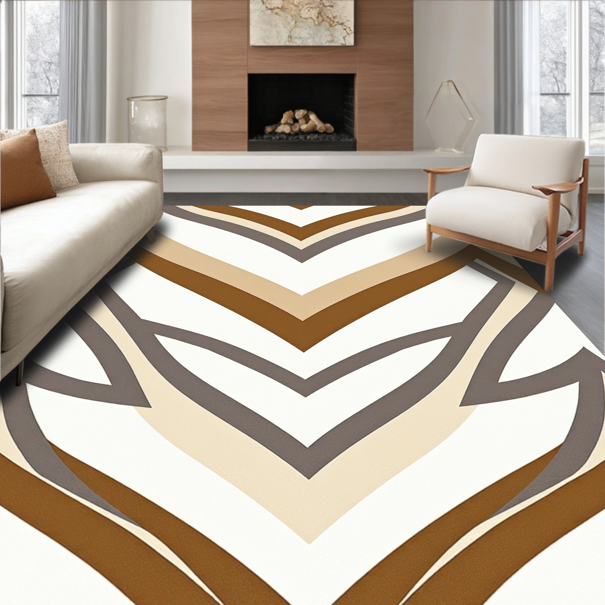 Brown Taupe Geometric Chevron Rug