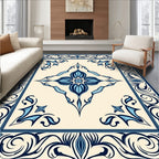 Navy Blue Antique Floral Medallion Tile Rug