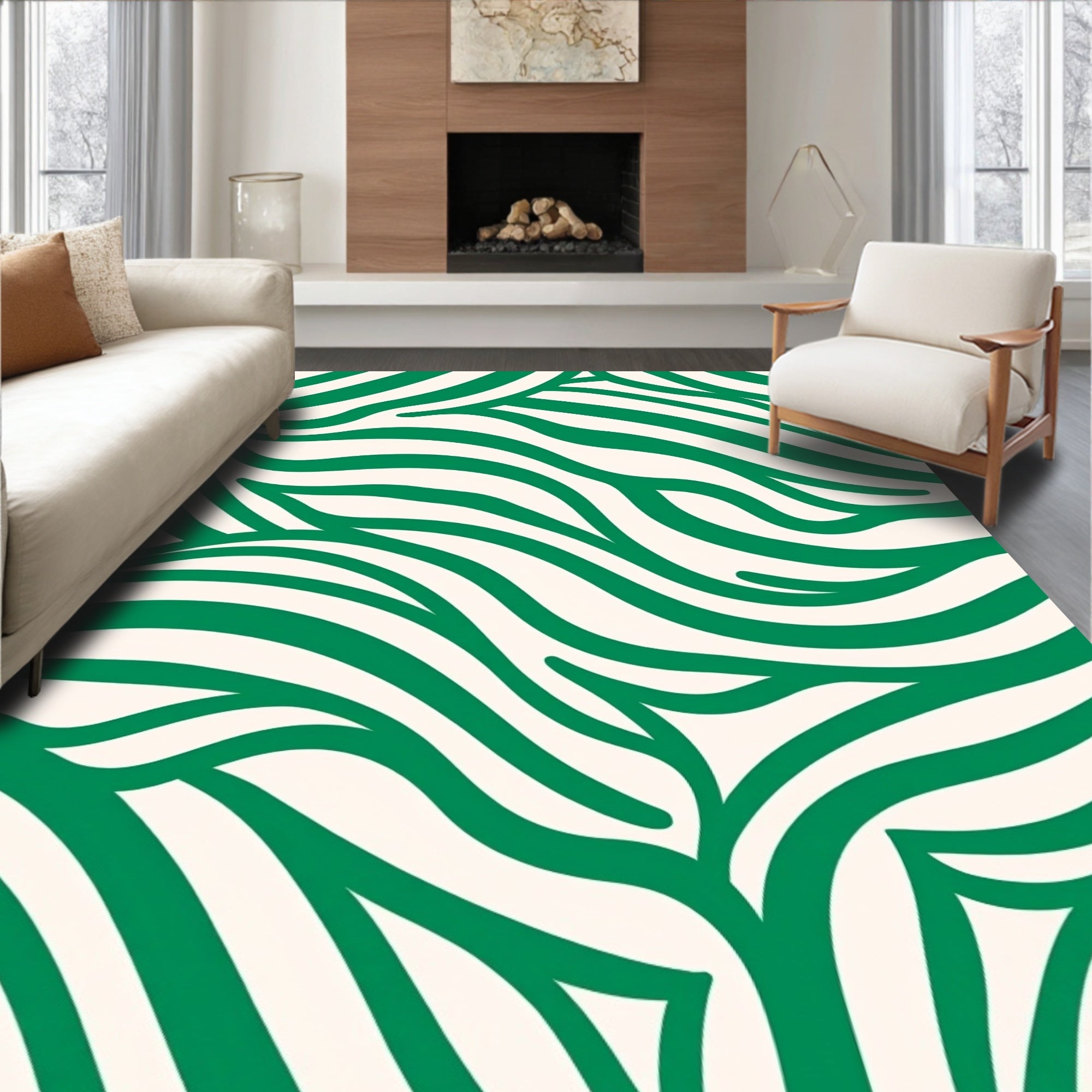 Bold Emerald Green Wavy Stripe Rug
