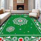 Green White Red Festive Snowflake Medallion Rug