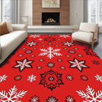 Red White Black Snowflake Collage Rug