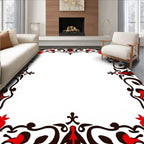 Ornate Red Floral Scroll Border Rug