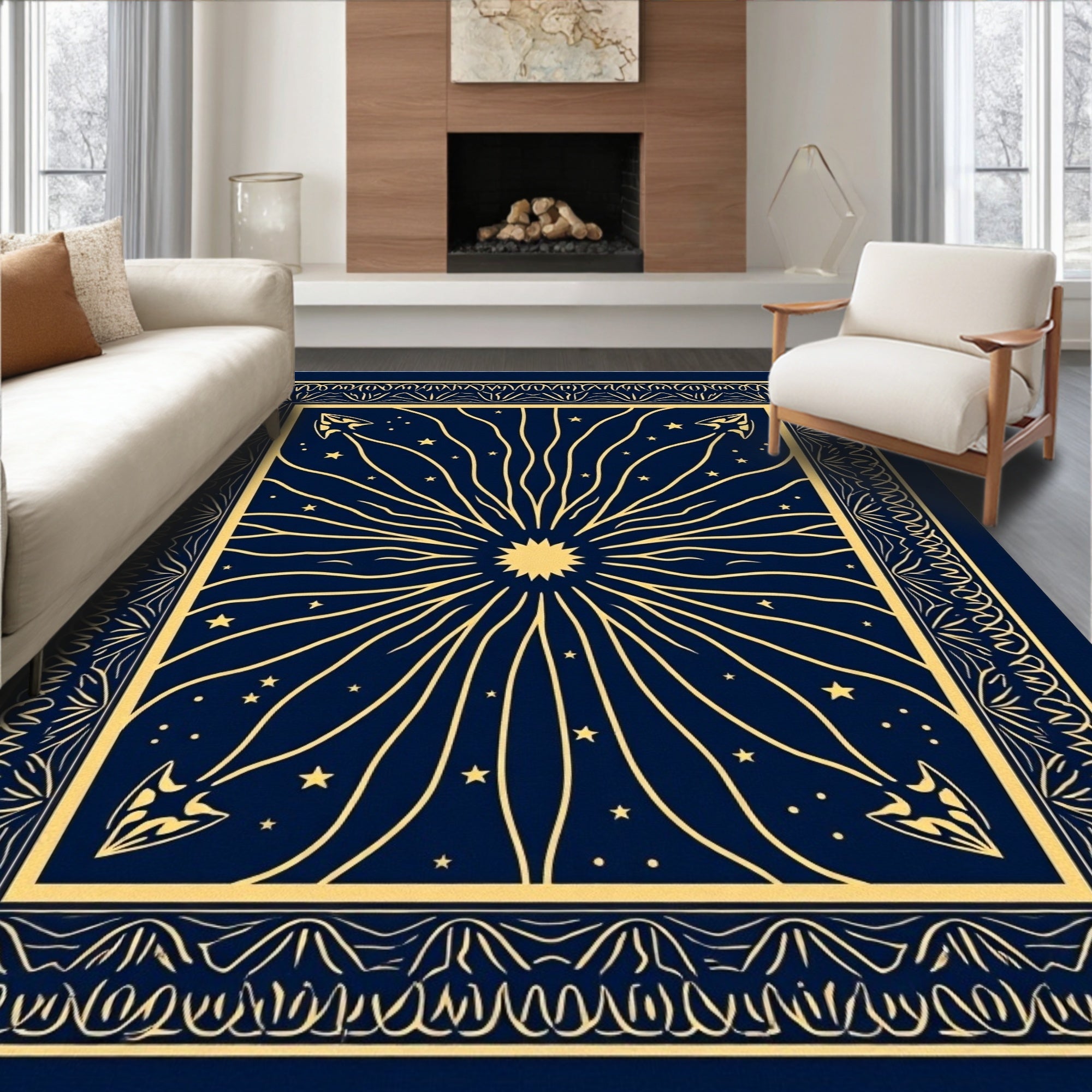 Golden Sunburst Midnight Starry Rug